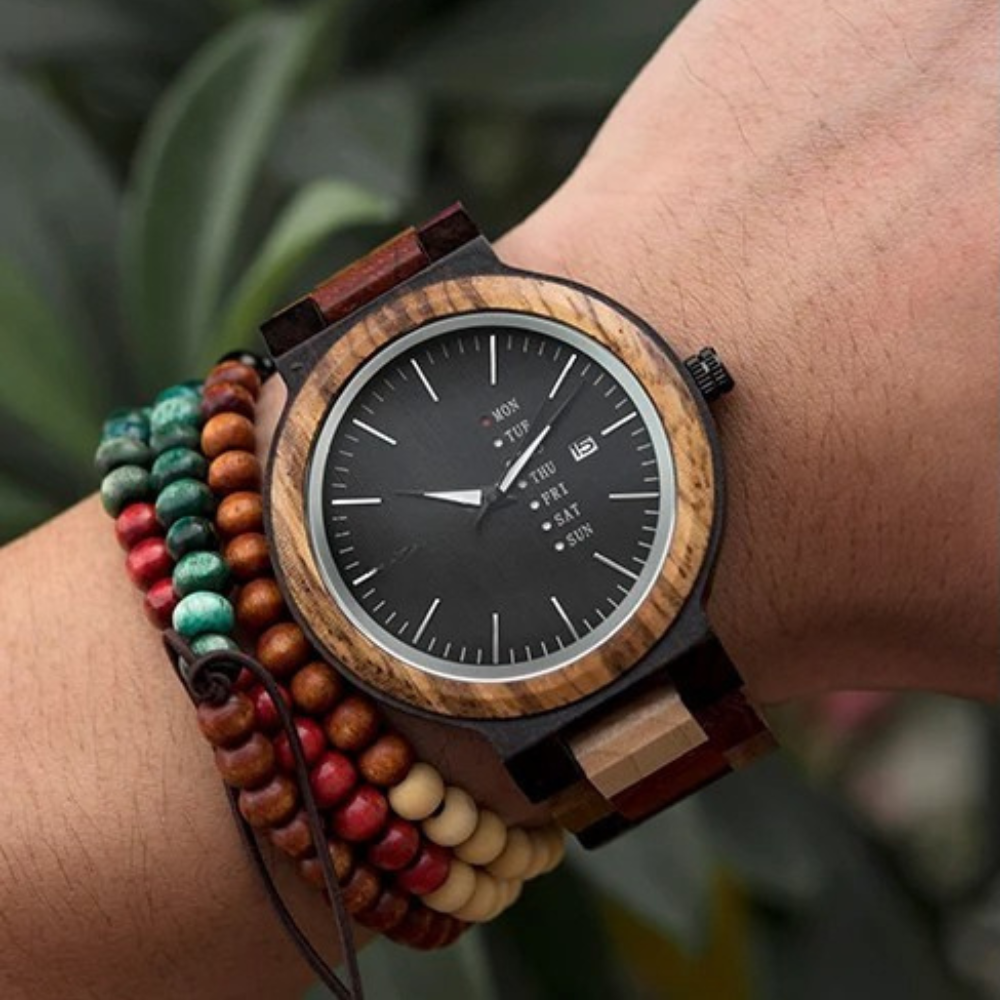 Montre Homme en Bois Naturel, Cadran Multifonction