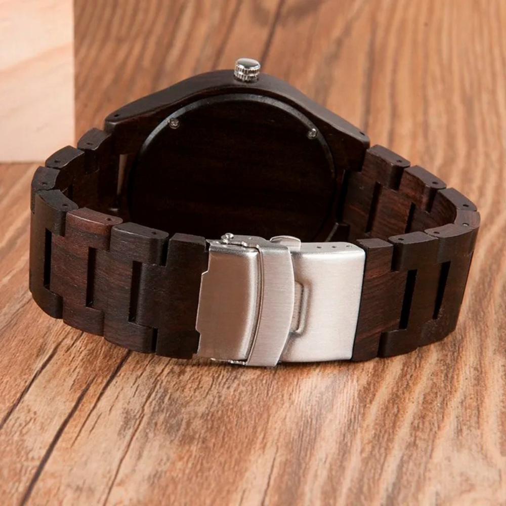 Montre en Bois Homme Design Minimaliste avec Aiguilles Lumineuses