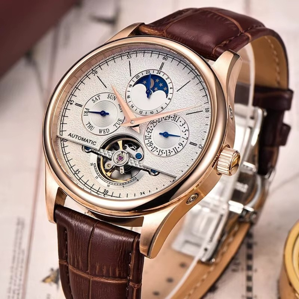 Montre Homme Automatique avec Phase de Lune et Tourbillon
