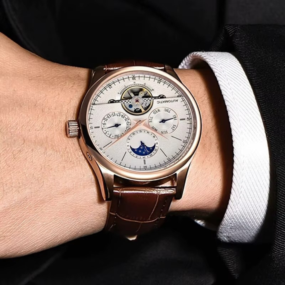 Montre Homme Automatique avec Phase de Lune et Tourbillon