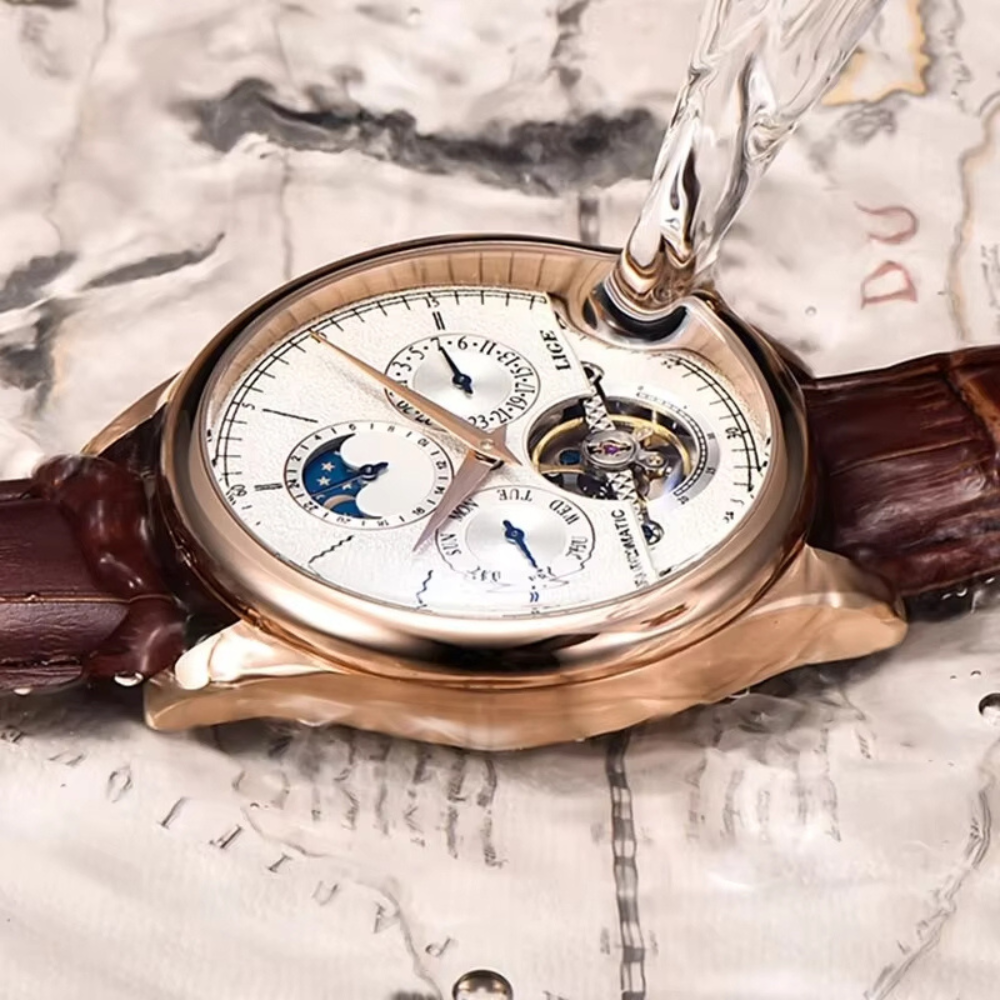 Montre Homme Automatique avec Phase de Lune et Tourbillon