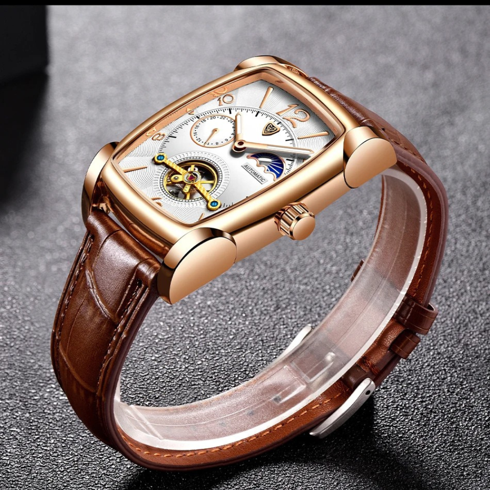 Montre Automatique Homme Tonneau Phase de Lune