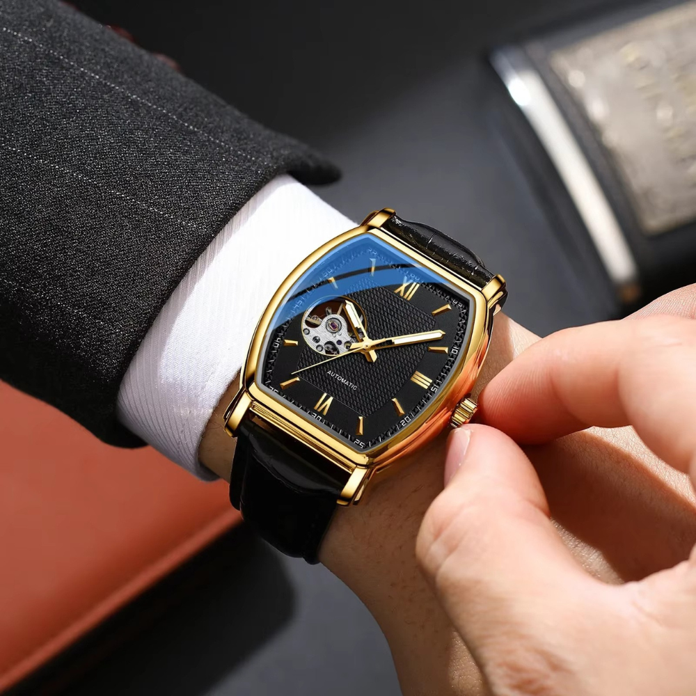 Montre Automatique Homme Tonneau avec Mouvement Apparent