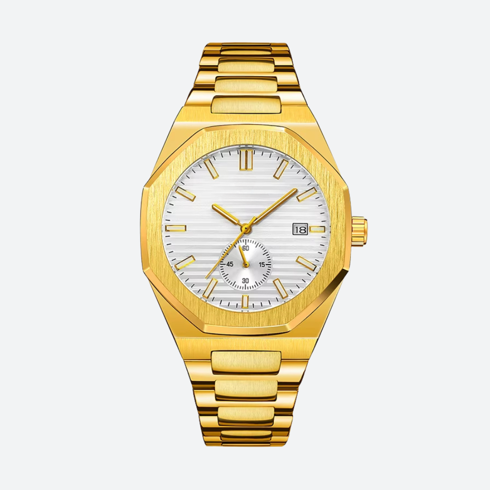 Montre Automatique Homme Dorée, Design Octogonal
