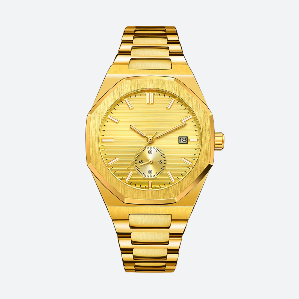 Montre Automatique Homme Dorée, Design Octogonal