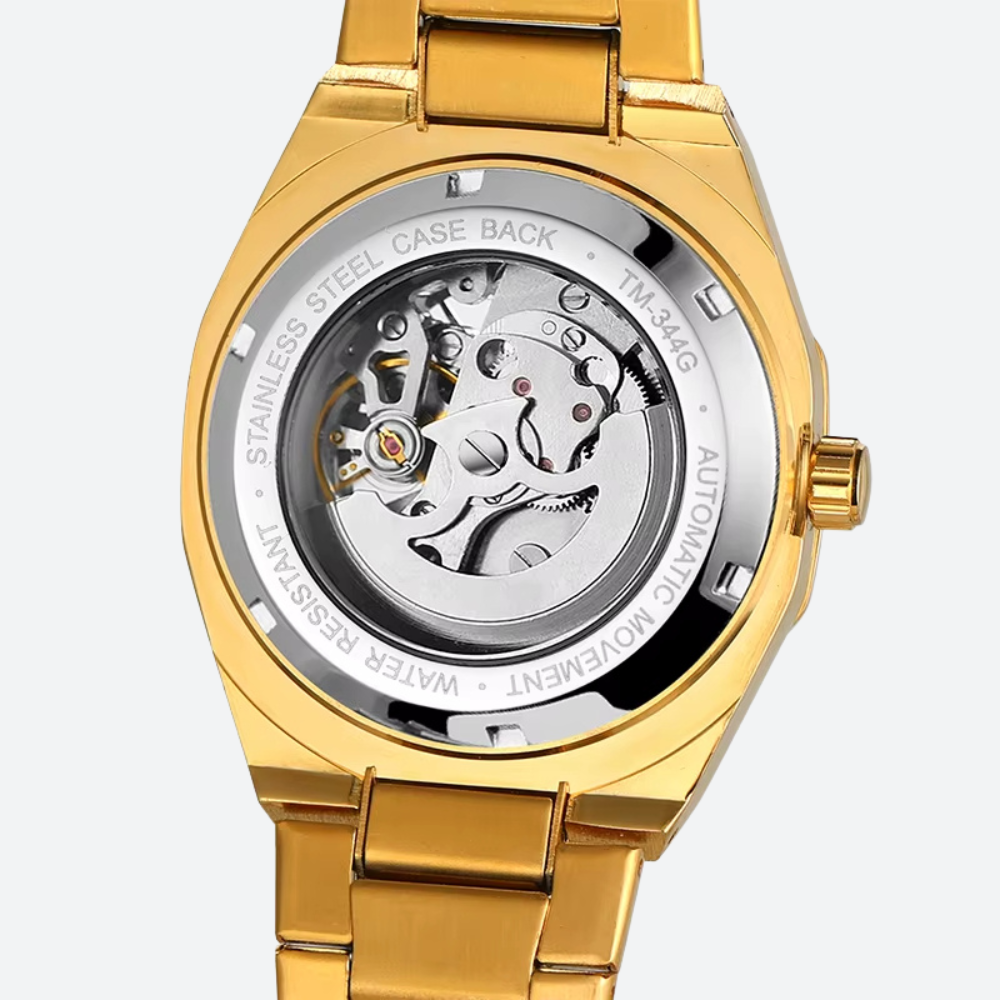 Montre Automatique Homme Dorée, Design Octogonal