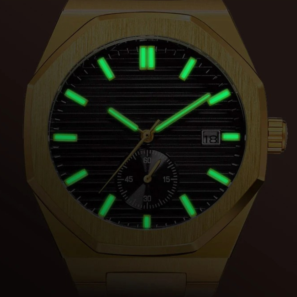 Montre Automatique Homme Dorée, Design Octogonal