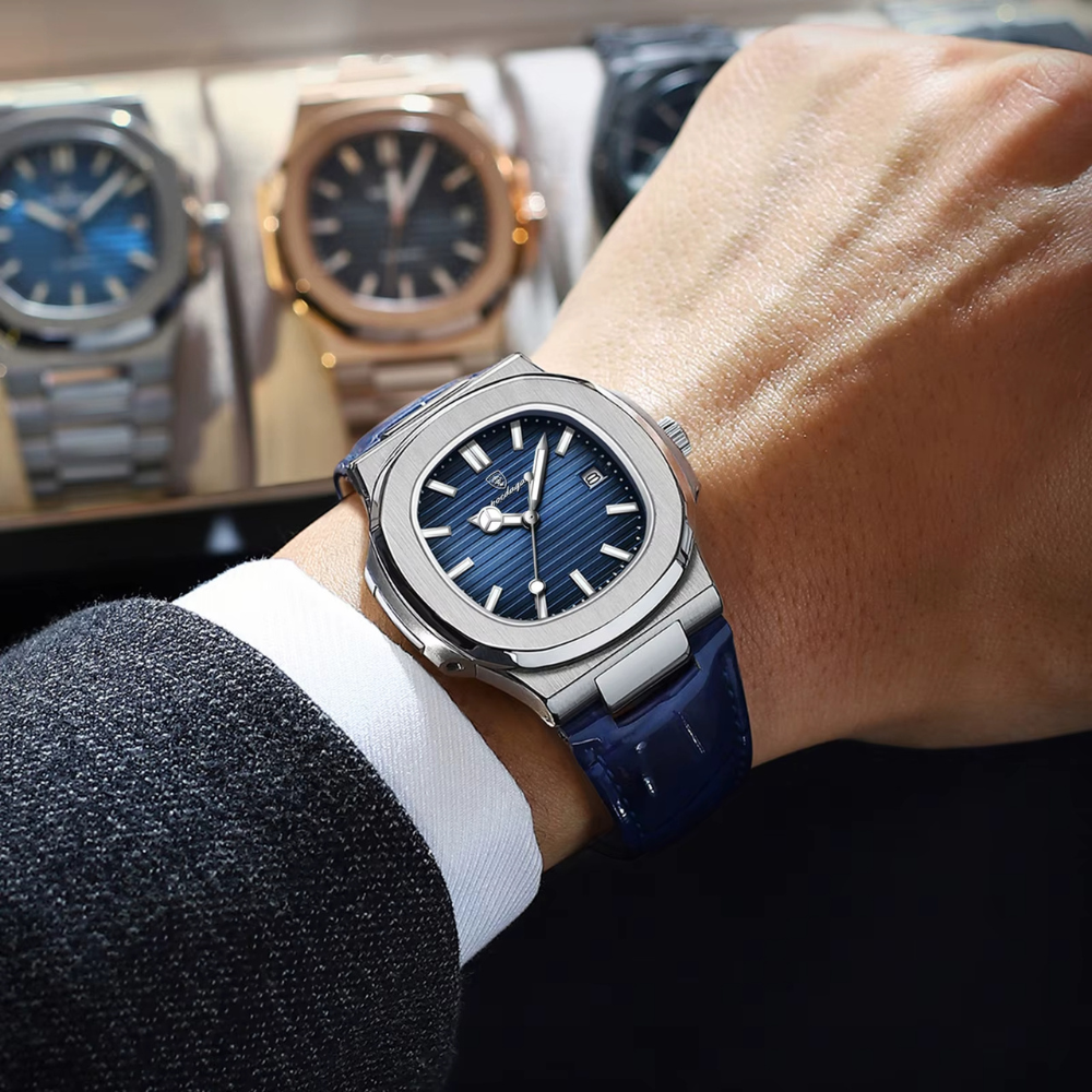 Montre Luxe Homme Style Nautilus Bracelet Cuir
