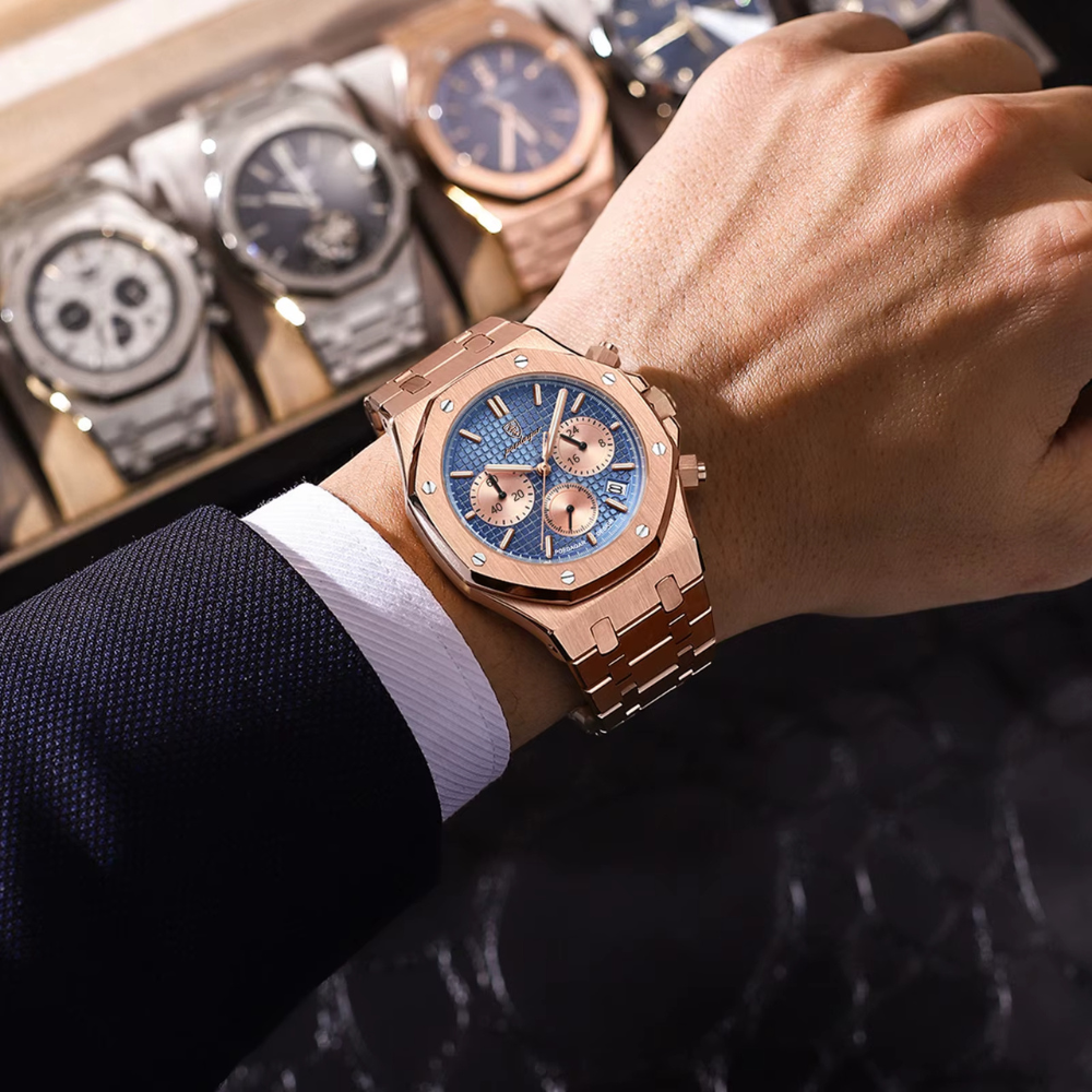 Montre Luxe Chronographe Homme, Cadran Texturé