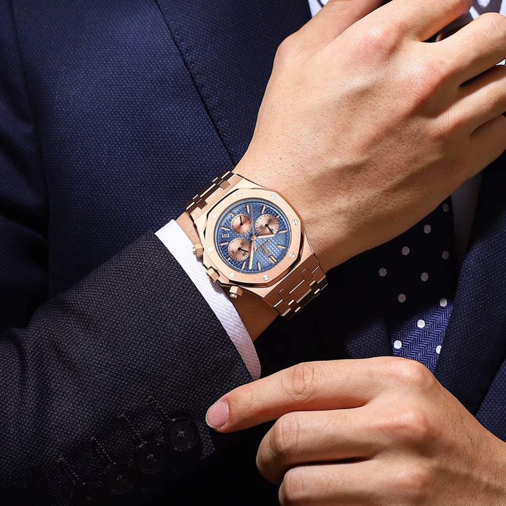 Montre Luxe Chronographe Homme, Cadran Texturé
