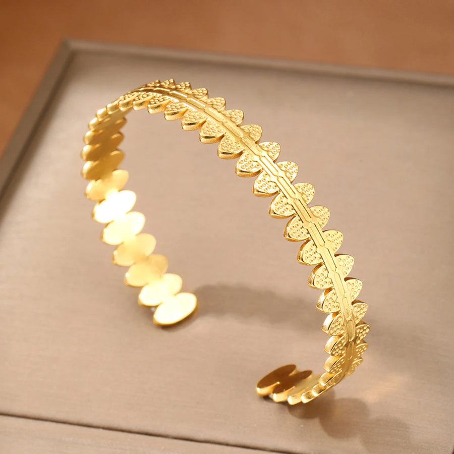 Bracelet Jonc Feuille Doré Motif Nature Ajustable
