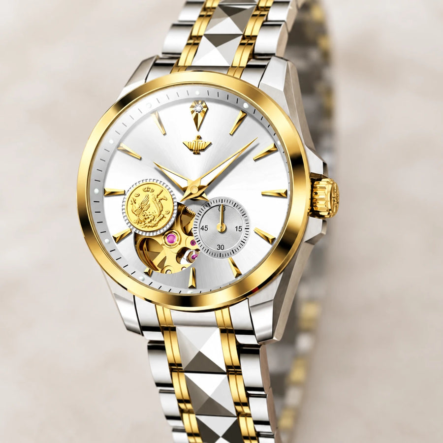 Montre Automatique Femme Bicolore Cadran Squelette 33 mm - Détail matière