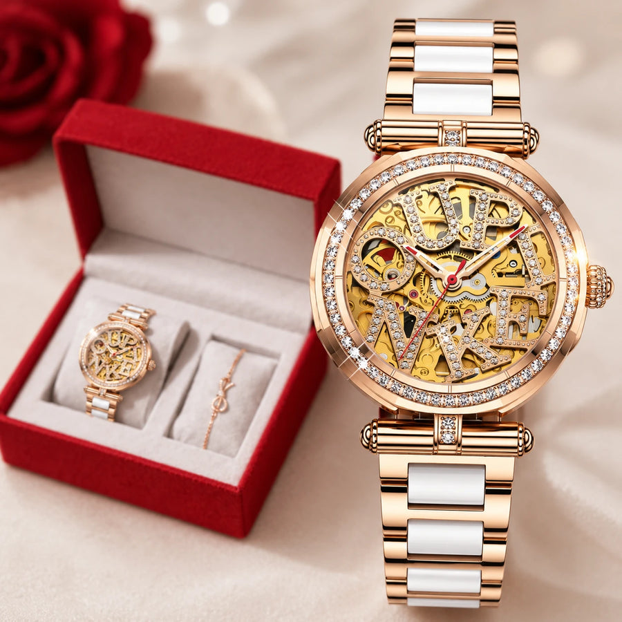 Montre automatique squelette femme céramique et acier - Détail matière