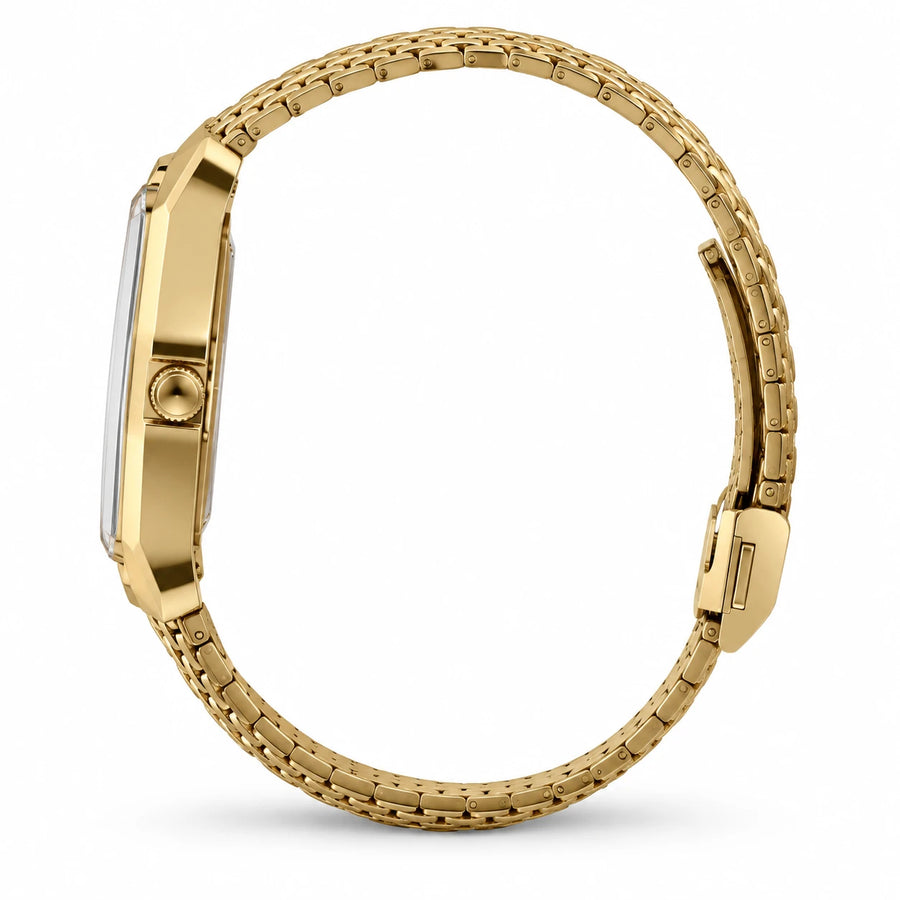 Montre Femme Rectangulaire Dorée à Cadran Sobre - Photo côté