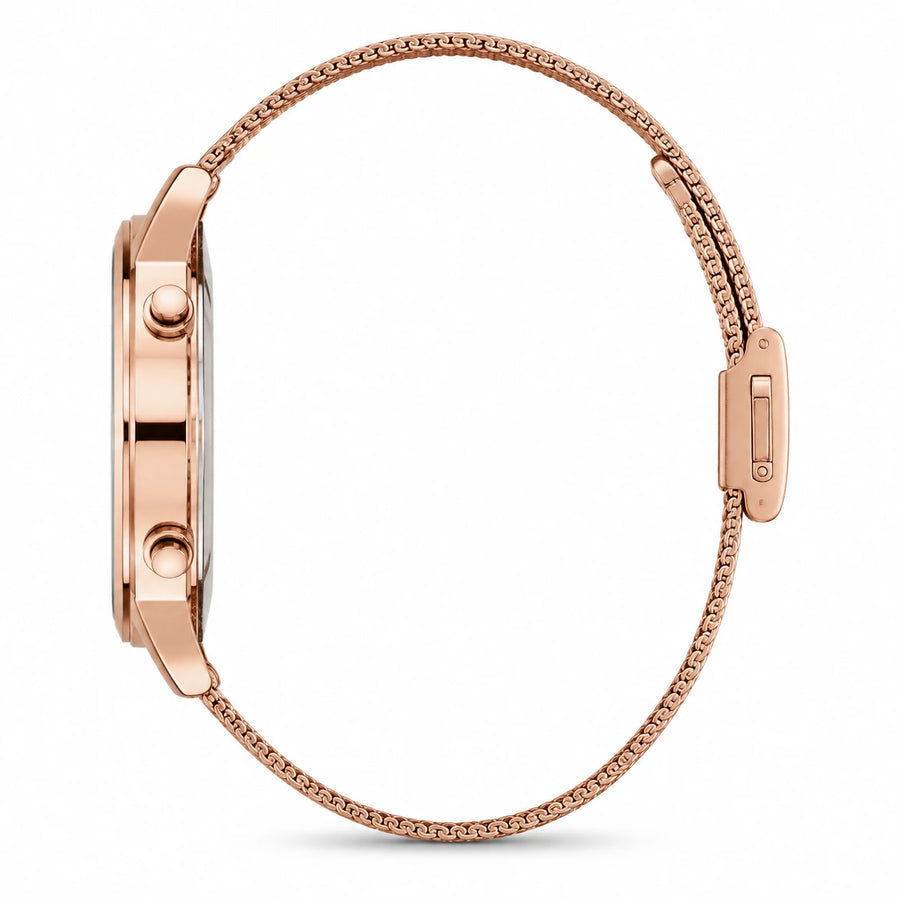 Montre Sport Femme Digitale à Bracelet Mesh Doré Rose - Photo côté