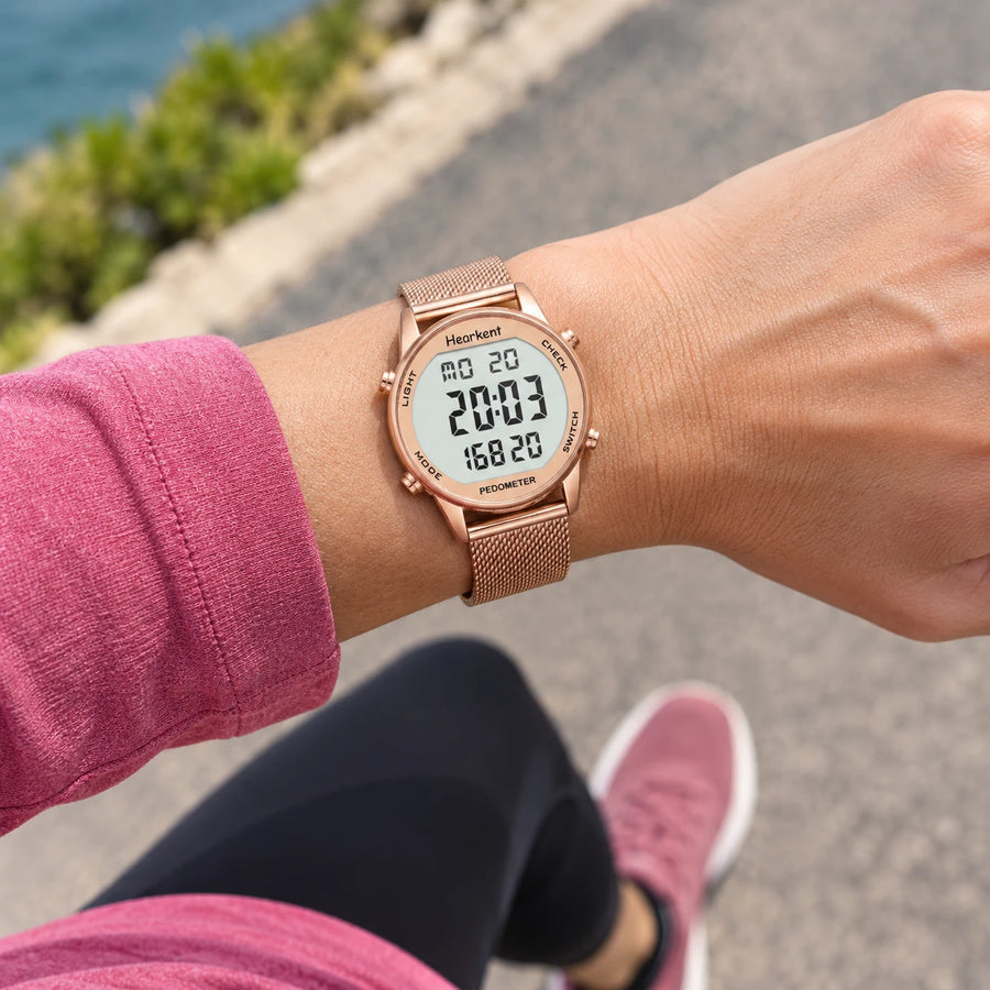 Montre Sport Femme Digitale à Bracelet Mesh Doré Rose - Utilisation du produit -sport