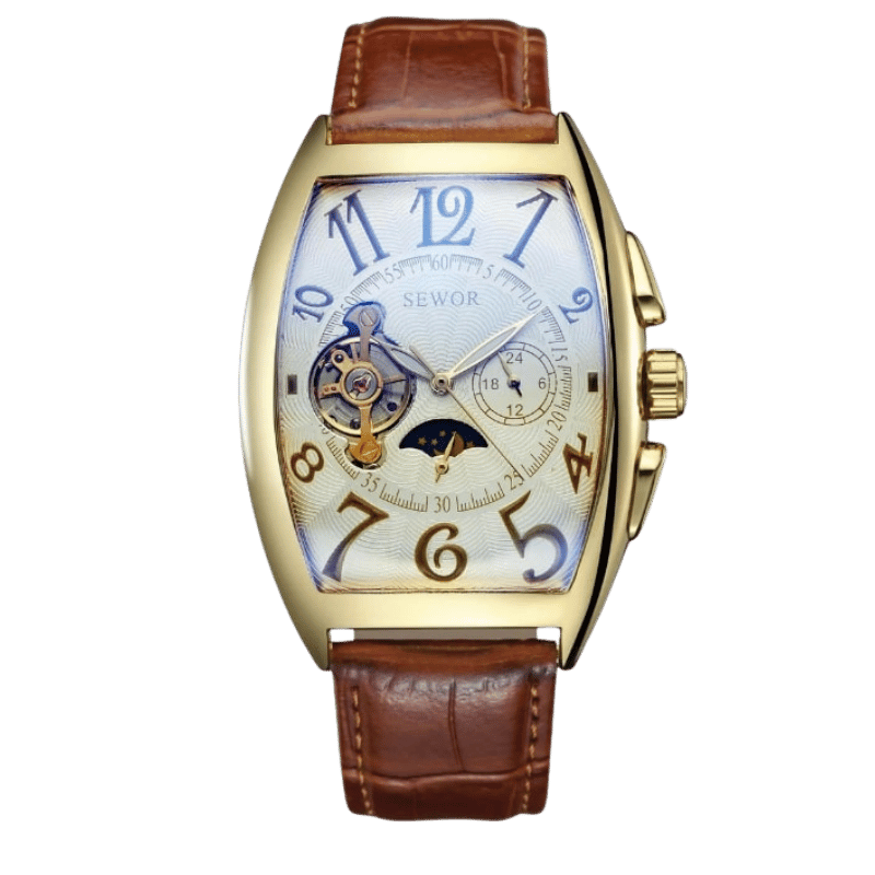 Montre Automatique Femme Cadran Squelette & Phase Lunaire sur fond gris avec cadran blanc