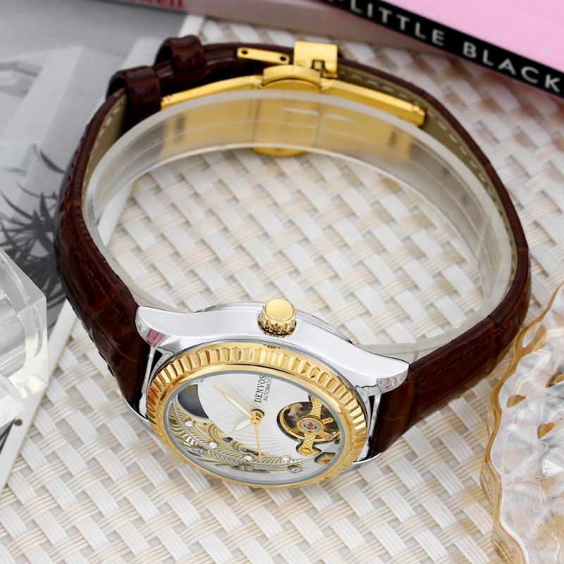 Montre automatique squelette femme bracelet cuir marron