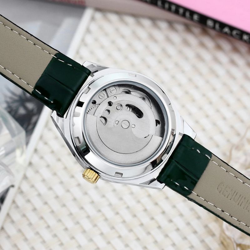 Montre automatique squelette femme bracelet cuir marron