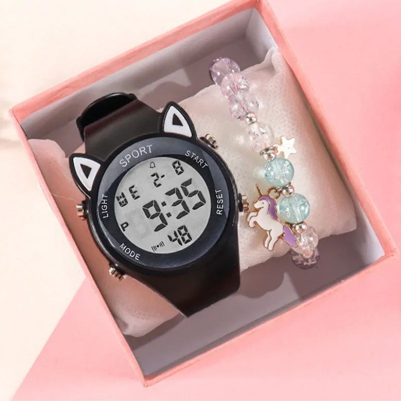 Montre Chat Digitale Enfant avec Bracelet Licorne