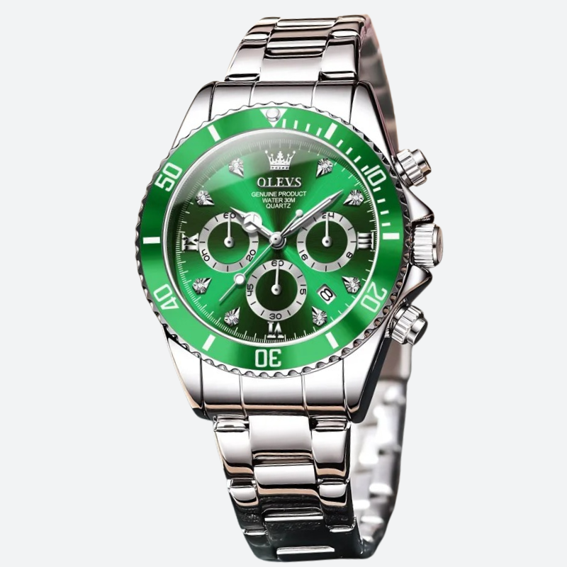 Montre Chronographe Femme Cadran Vert Impérial & Acier Miroir