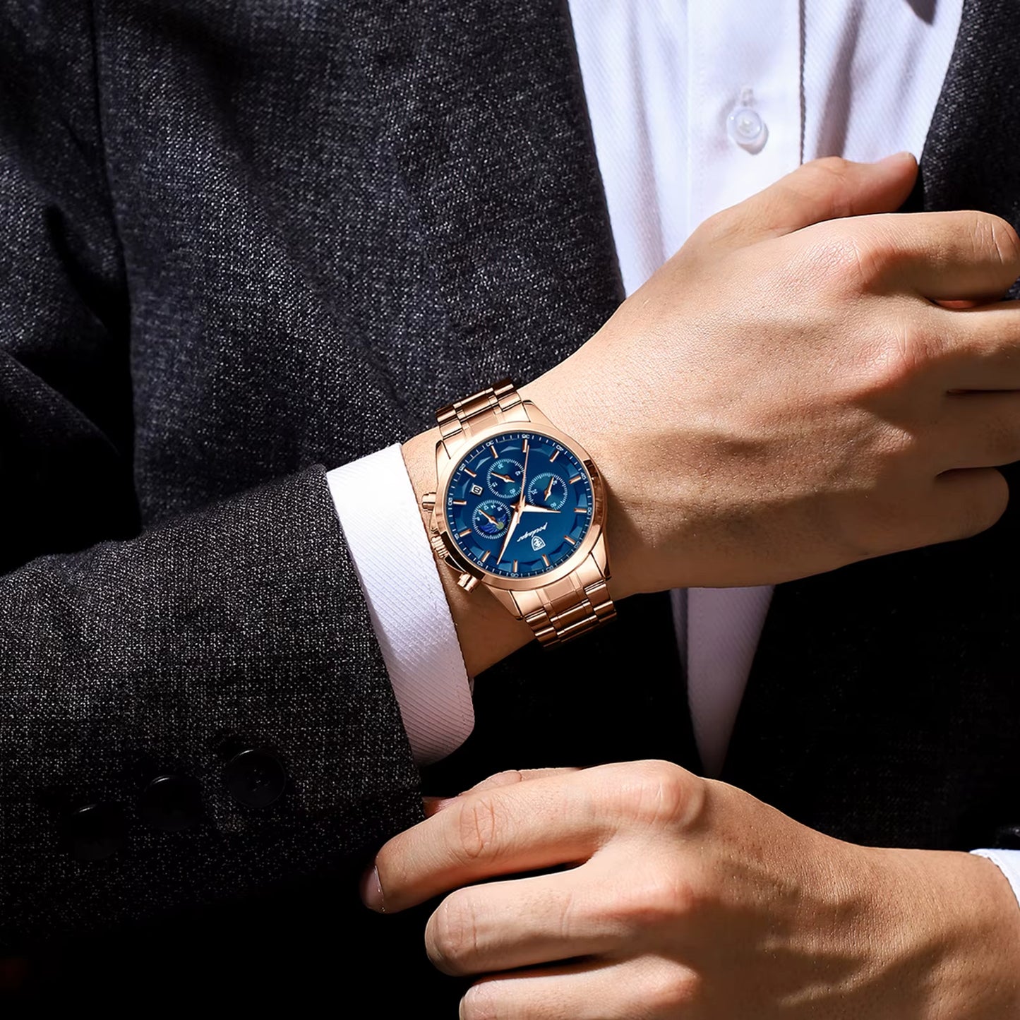 Montre Homme Chronographe Quartz, Bracelet Acier Inoxydable