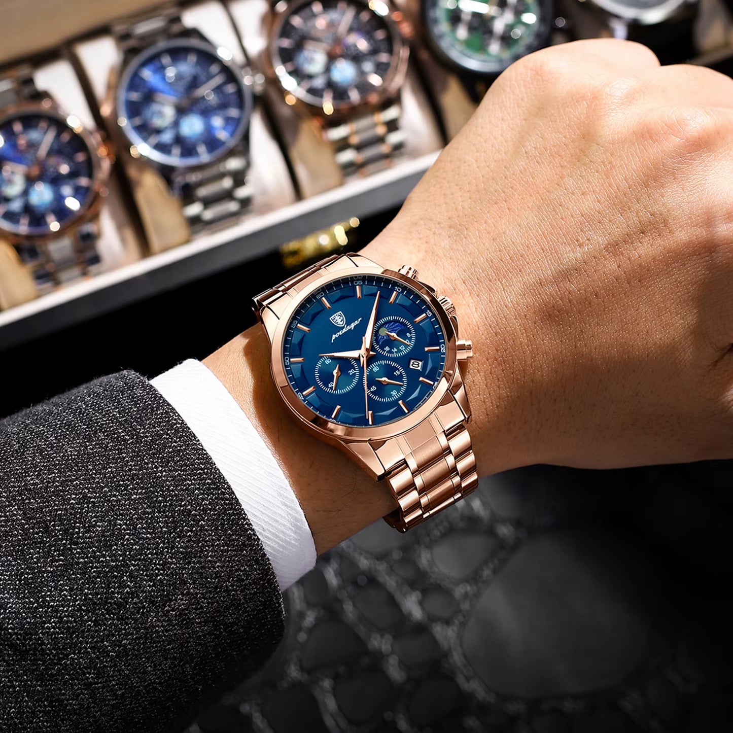 Montre Homme Chronographe Quartz, Bracelet Acier Inoxydable