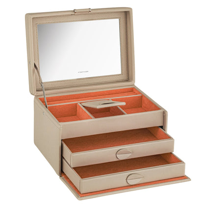 Boîte à bijoux compacte à tiroirs noire intérieur beige