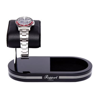 Présentoir Montre Bois Laqué Noir avec Support Cuir