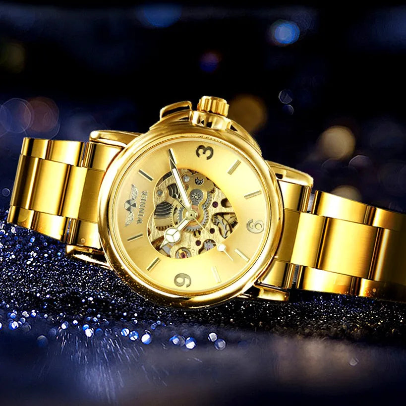 Montre Automatique Femme Squelette Style Élégance Dorée