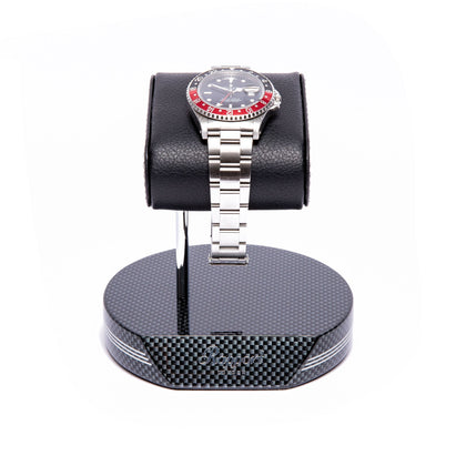 Support Montre Carbone avec Plateau et Coussin en Cuir