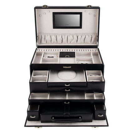 Coffret à bijoux de luxe en cuir avec tiroirs et miroir