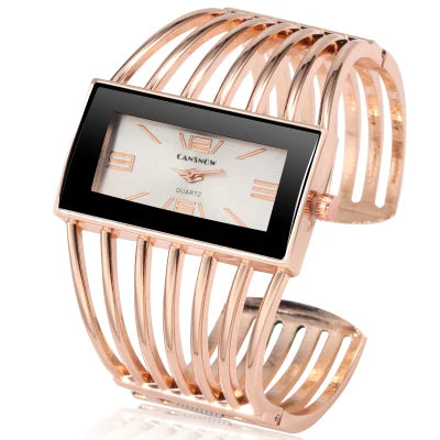 Montre Vintage Femme Jonc Ajouré, Cadran Rectangulaire