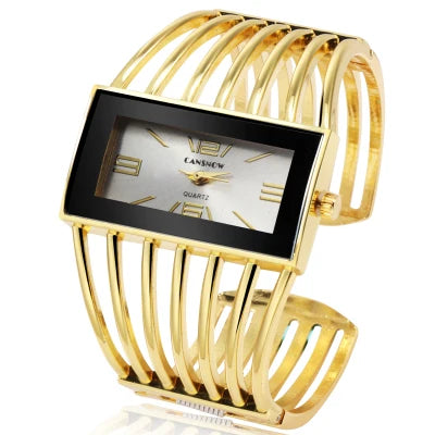 Montre Vintage Femme Jonc Ajouré, Cadran Rectangulaire