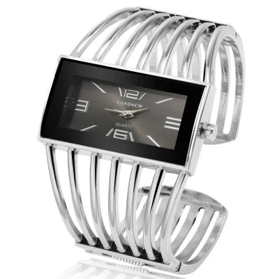Montre Vintage Femme Jonc Ajouré, Cadran Rectangulaire