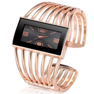 Montre Vintage Femme Jonc Ajouré, Cadran Rectangulaire