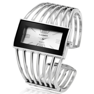 Montre Vintage Femme Jonc Ajouré, Cadran Rectangulaire