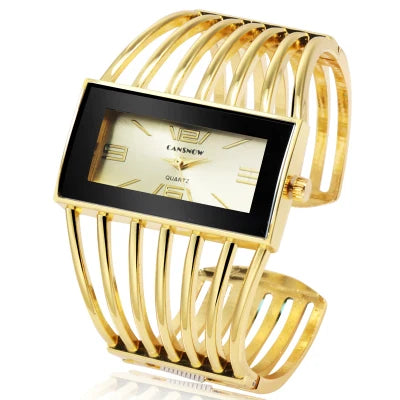 Montre Vintage Femme Jonc Ajouré, Cadran Rectangulaire