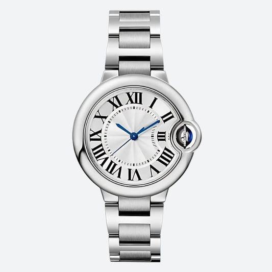 Montre Automatique Femme Style Ballon & Cadran Roman sur fond gris