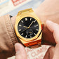 Montre Automatique Homme Dorée, Design Octogonal