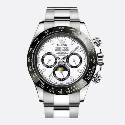 Montre Chronographe Homme Acier Inoxydable Moon Phase