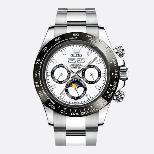 Montre Chronographe Homme Acier Inoxydable Moon Phase