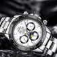 Montre Chronographe Homme Acier Inoxydable Moon Phase