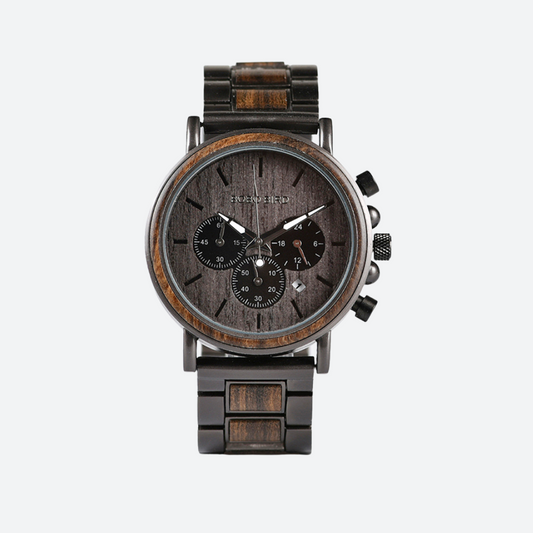 Montre en Bois Chronographe Homme et Acier, Fonctionnalité Sportive