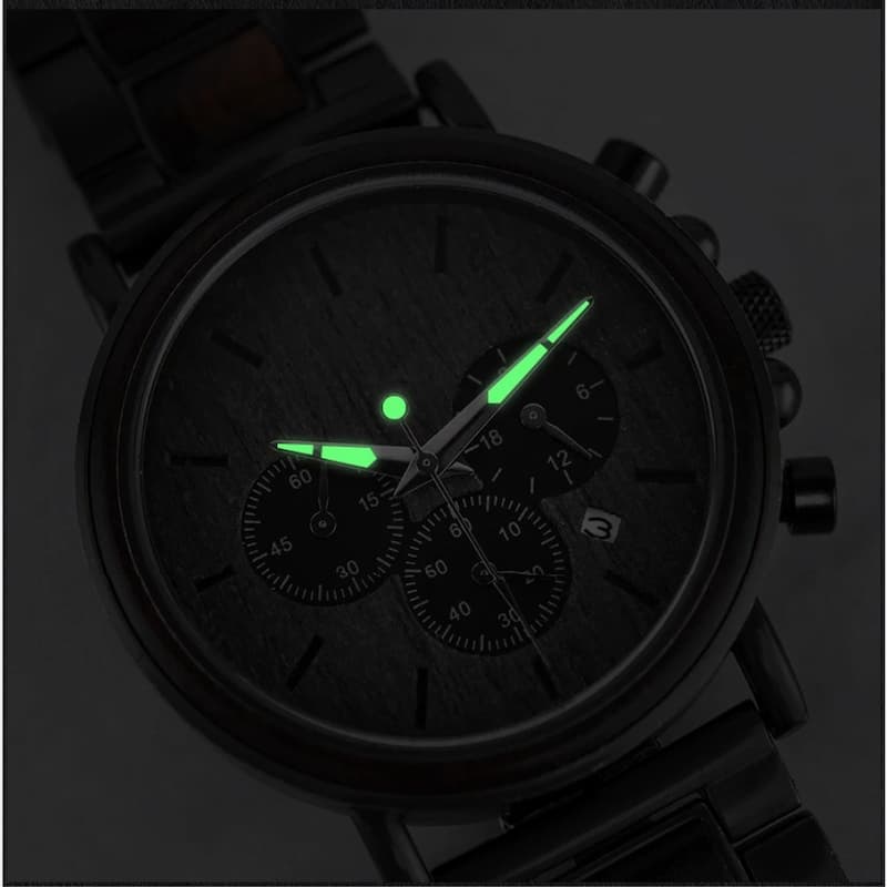 Montre en Bois Chronographe Homme et Acier, Fonctionnalité Sportive