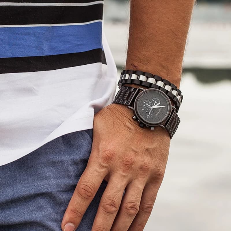 Montre en Bois Chronographe Homme et Acier, Fonctionnalité Sportive Image