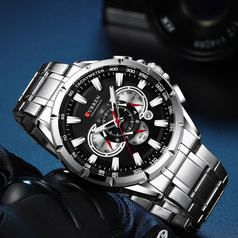 Montre Chronographe Homme Cadran Bleu et Bracelet Acier