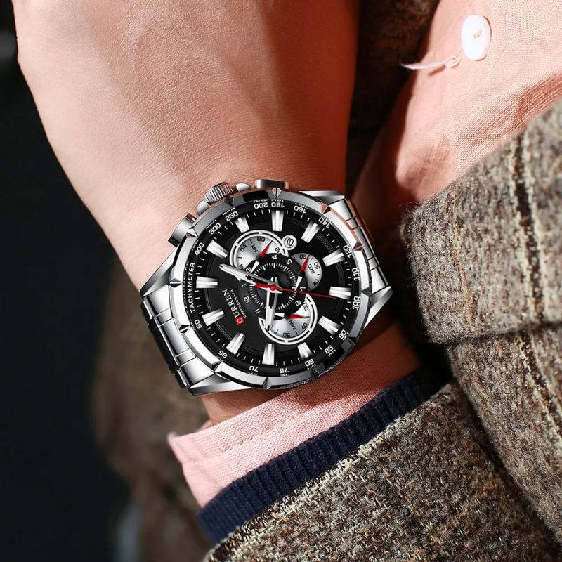 Montre Chronographe Homme Cadran Bleu et Bracelet Acier