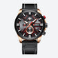 Montre Chronographe Homme à Quartz, Boîtier Large Bracelet Cuir