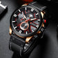 Montre Chronographe Homme à Quartz, Boîtier Large Bracelet Cuir